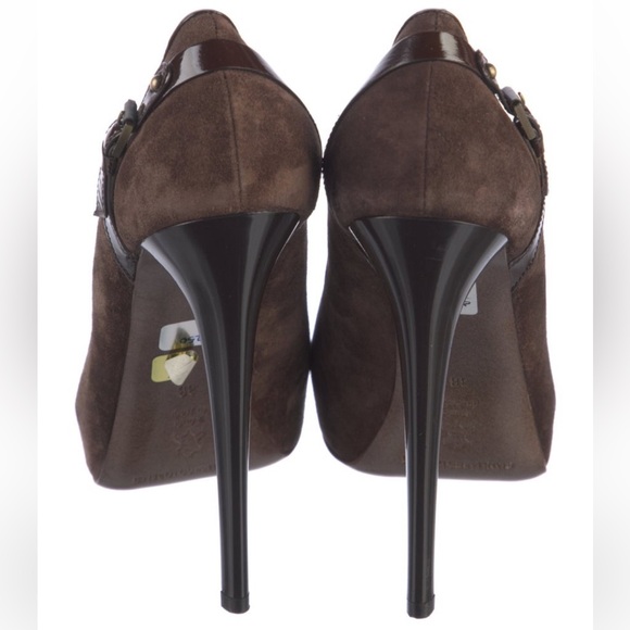 Gianmarco Lorenzi Brown Suede & Patent Leather Platform Pumps - Picture 4 of 5